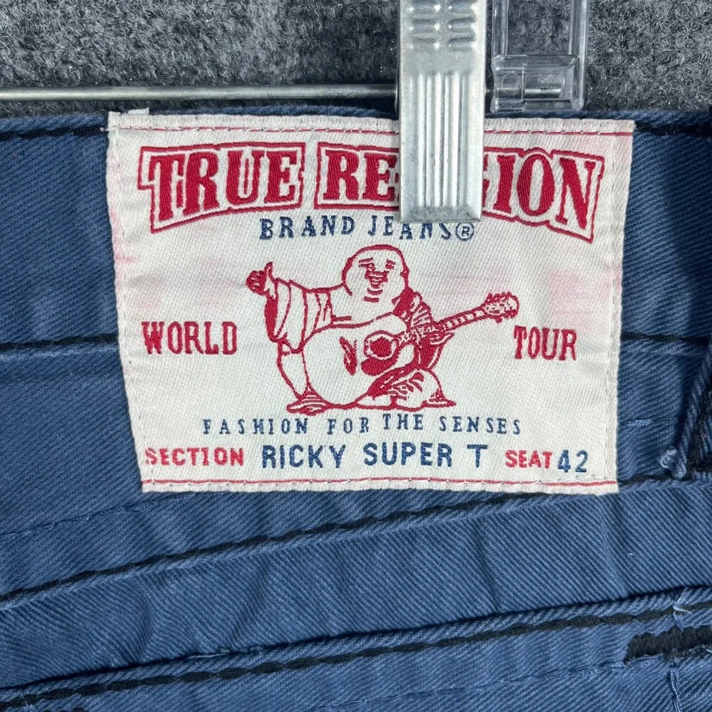 True Religion Ricky Super T Pants Mens 38 Blue Black Contrast Stitch Made in USA